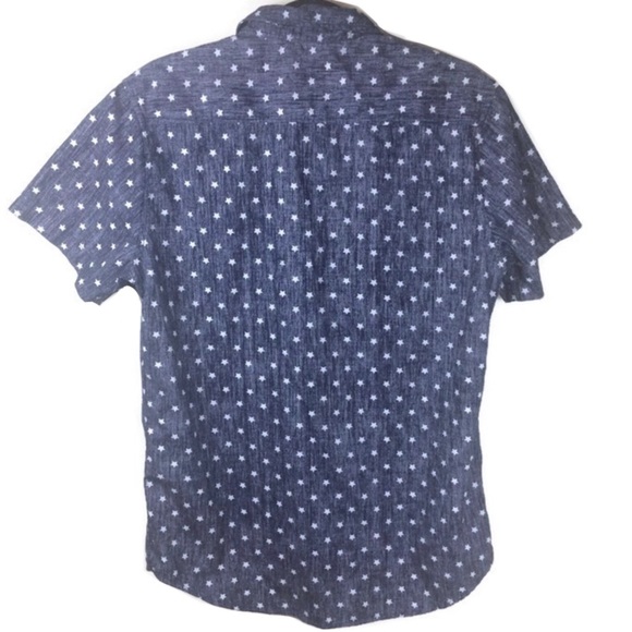 NWT Cactus Slim Fit Star Print Navy One Pocket Button Up Shirt Size Medium - Picture 2 of 7